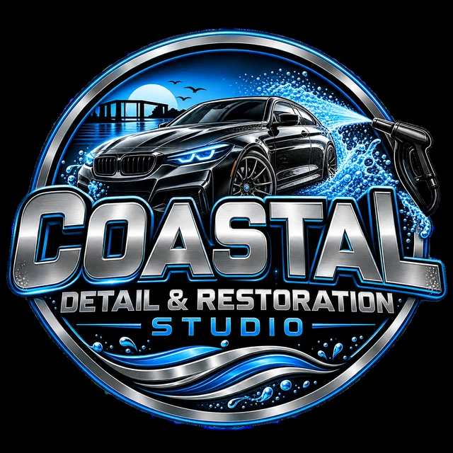 Coastal Detail and Restoration Studio — silver and blue automotive emblem